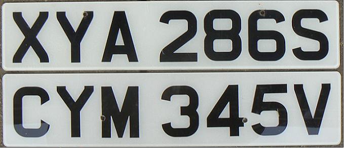 Former normal series (1963 - 1983), black on white = front plates, YA = Taunton, YM = London, central, registered in Aug 77-July 78 (S) and Aug 79-July 80 (V)