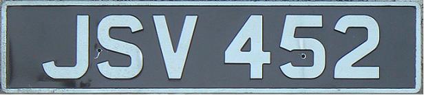Replacement plate (new "reregistration" plate for an old vehicle ), current series, JSV = 1931-62 vehicle (in this case 1938 Morris 10)