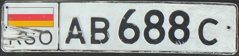 Current normal series (2006 - ), AA nnn A style used until 2007, plates may not be used outside South Ossetia, Abkhazia and Russia.
