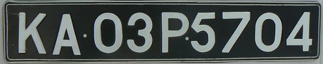 Former normal series (1989 - 2002), white on black = privately used vehicle, KA = Karnataka State (Bangalore), 03 = Bangalore-Indiranagar district