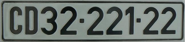 Current diplomatic series (1989 up), CD = Diplomatic Corps, 32 = Honduras, last two digits always 22