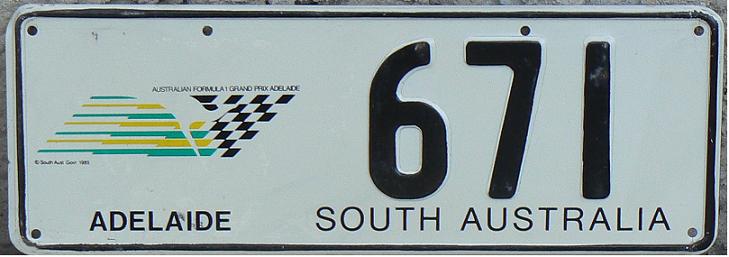 First Australian Formula One Grand Prix commemorative plate (1985), issued registrations: 200 - 9999